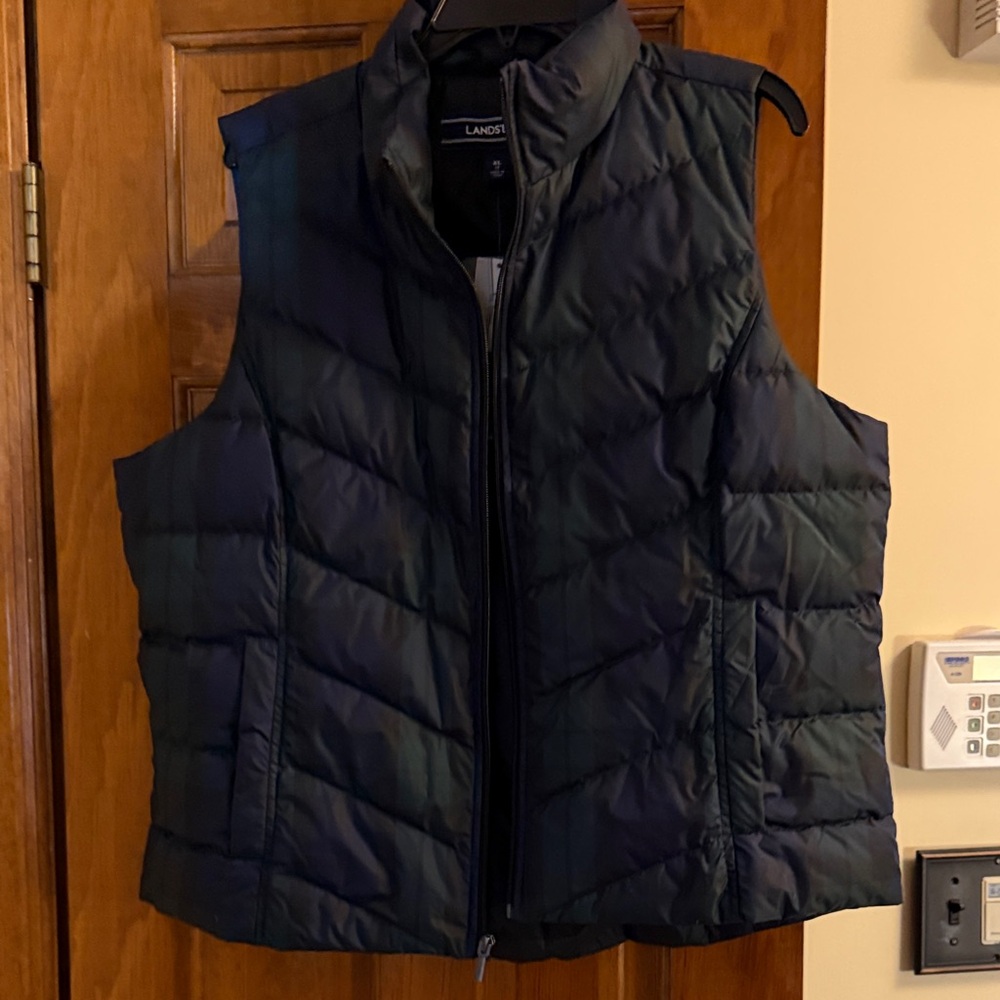 Lands' End Balck Watch Plaid Puffer Vest
Zip up